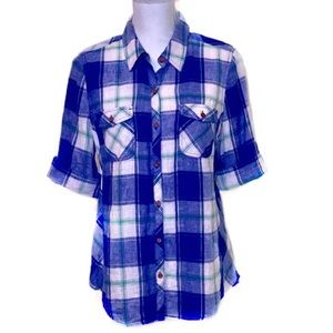 Sonoma Blue & White Plaid Button Down Top
